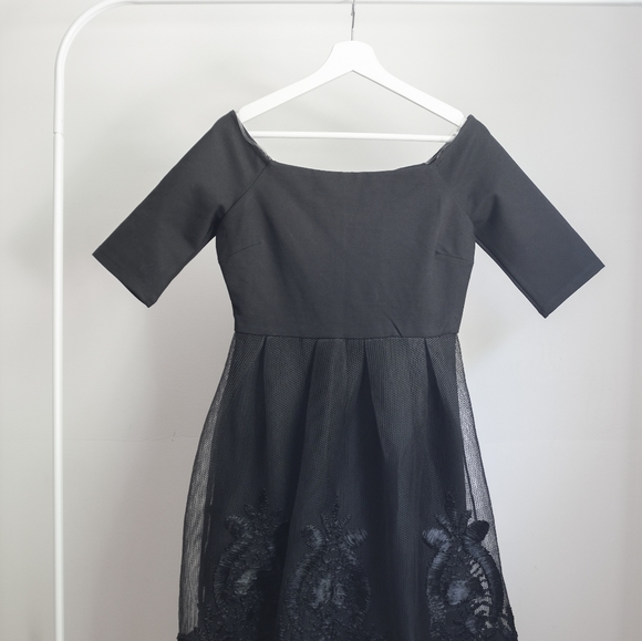 Chelsea Embroidered Mesh Black Dress - Picture 1 of 4